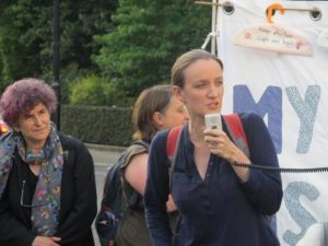 Comedian and activist, Kate Smurthwaite addresses the crowd.